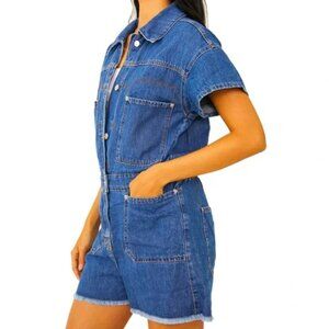 FREE PEOPLE Denim Cut-Off Short Jumpsuit Romper size M